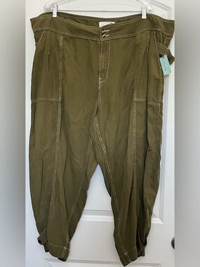Anthropologie Jackson Utility Pants Olive Green Cotton Linen 22W NWT
